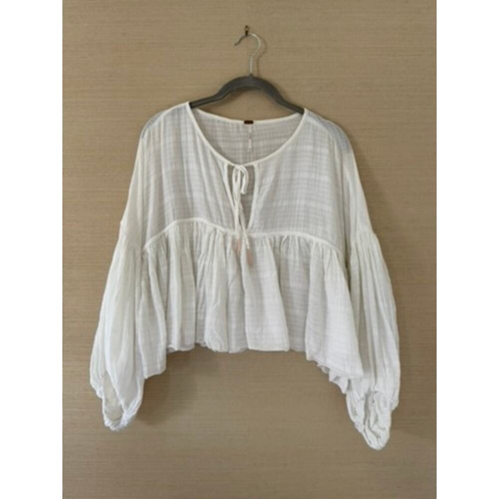 Free People White Cotton-Viscose Peasant Blouse – Size XS